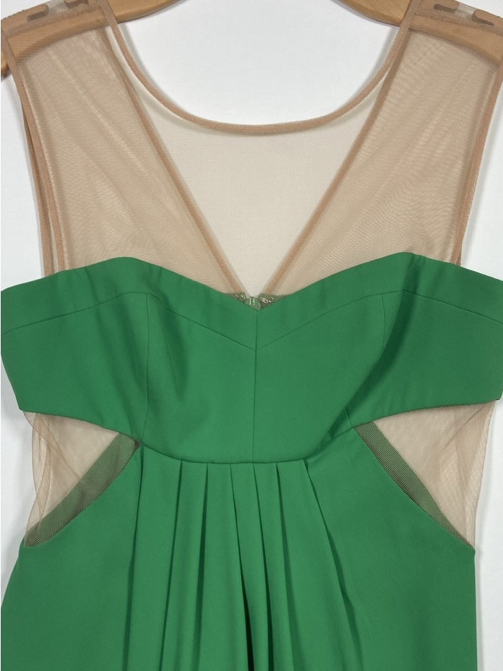 BCBGMaxAzria Green Dress with Nude Mesh Insets - Picture 2 of 7